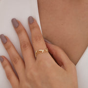 14K Solid Gold Leaf Ring Y63