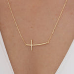 Load image into Gallery viewer, 14K Solid Gold Curved Cross Necklace K78
