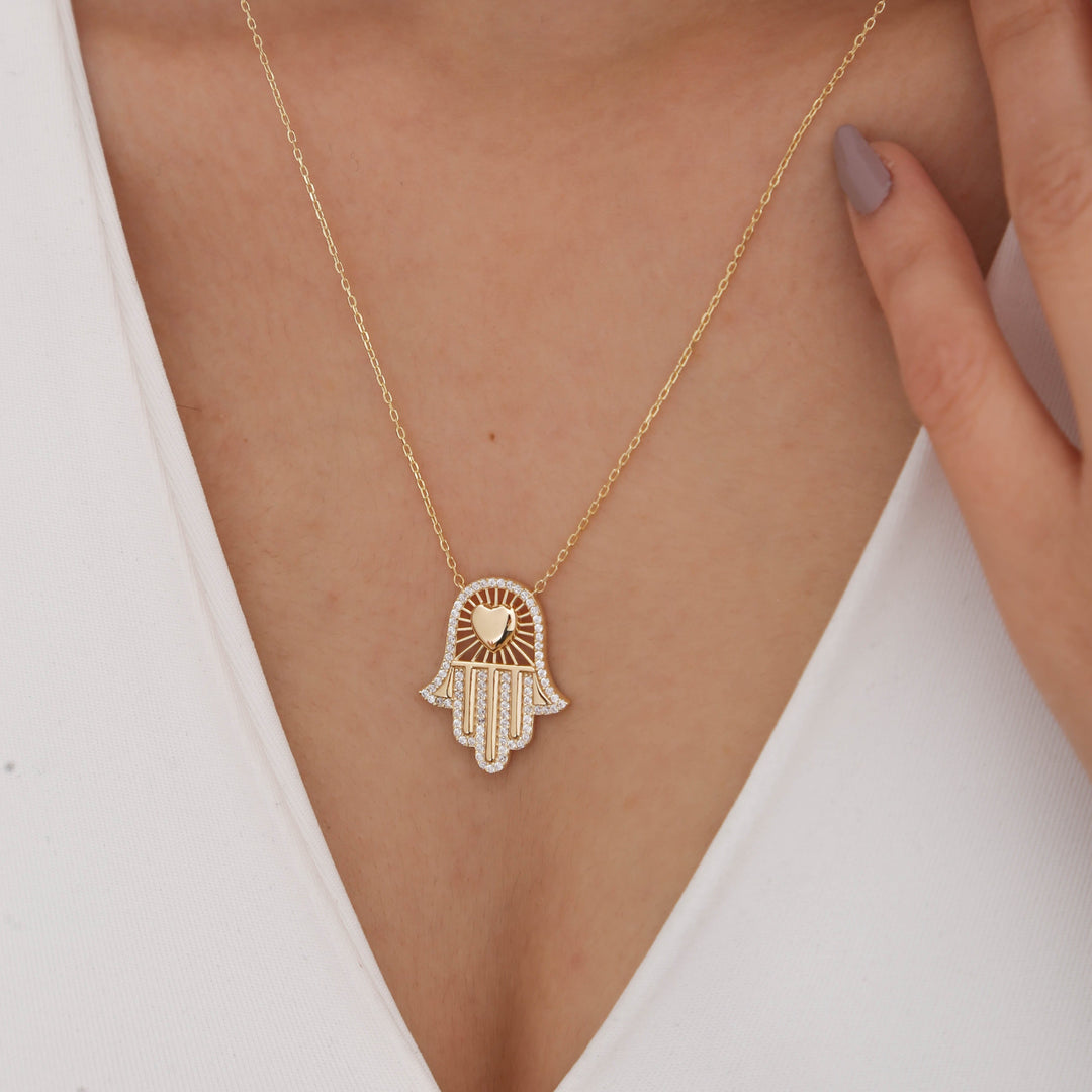 14K Solid Gold Hamsa Necklace K80