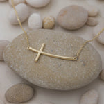 Load image into Gallery viewer, 14K Solid Gold Curved Cross Necklace K78
