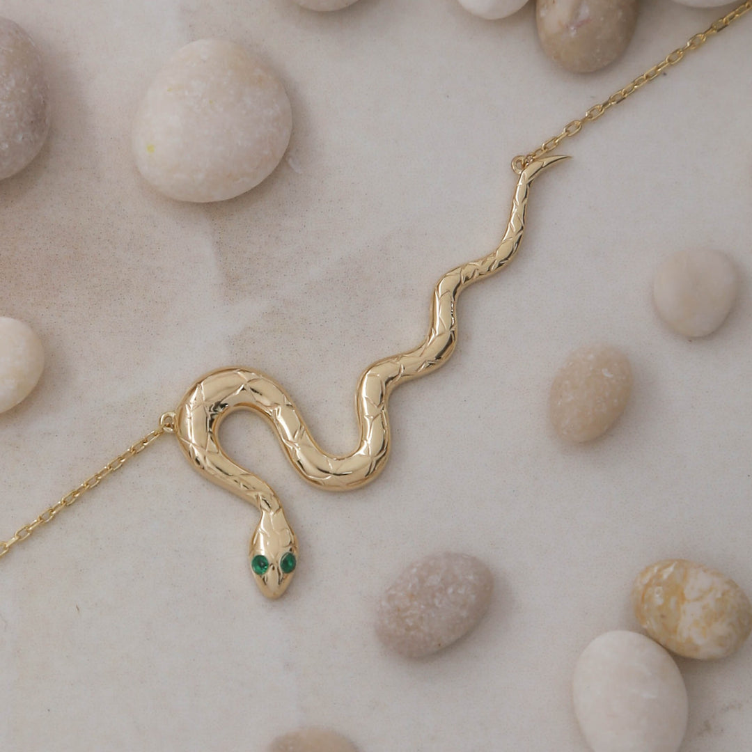 14K Solid Gold Snake Necklace K81