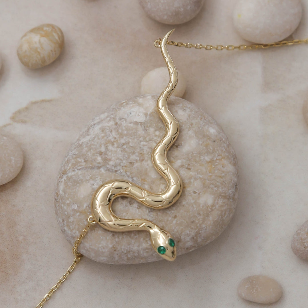 14K Solid Gold Snake Necklace K81