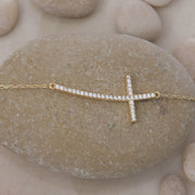 14K Solid Gold Curved Cross Necklace K82