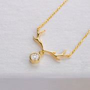 14K Solid Gold Deer Antler Necklace K56
