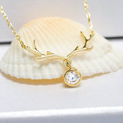 14K Solid Gold Deer Antler Necklace K56