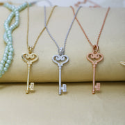 14K Solid Gold Key Love Necklace K59