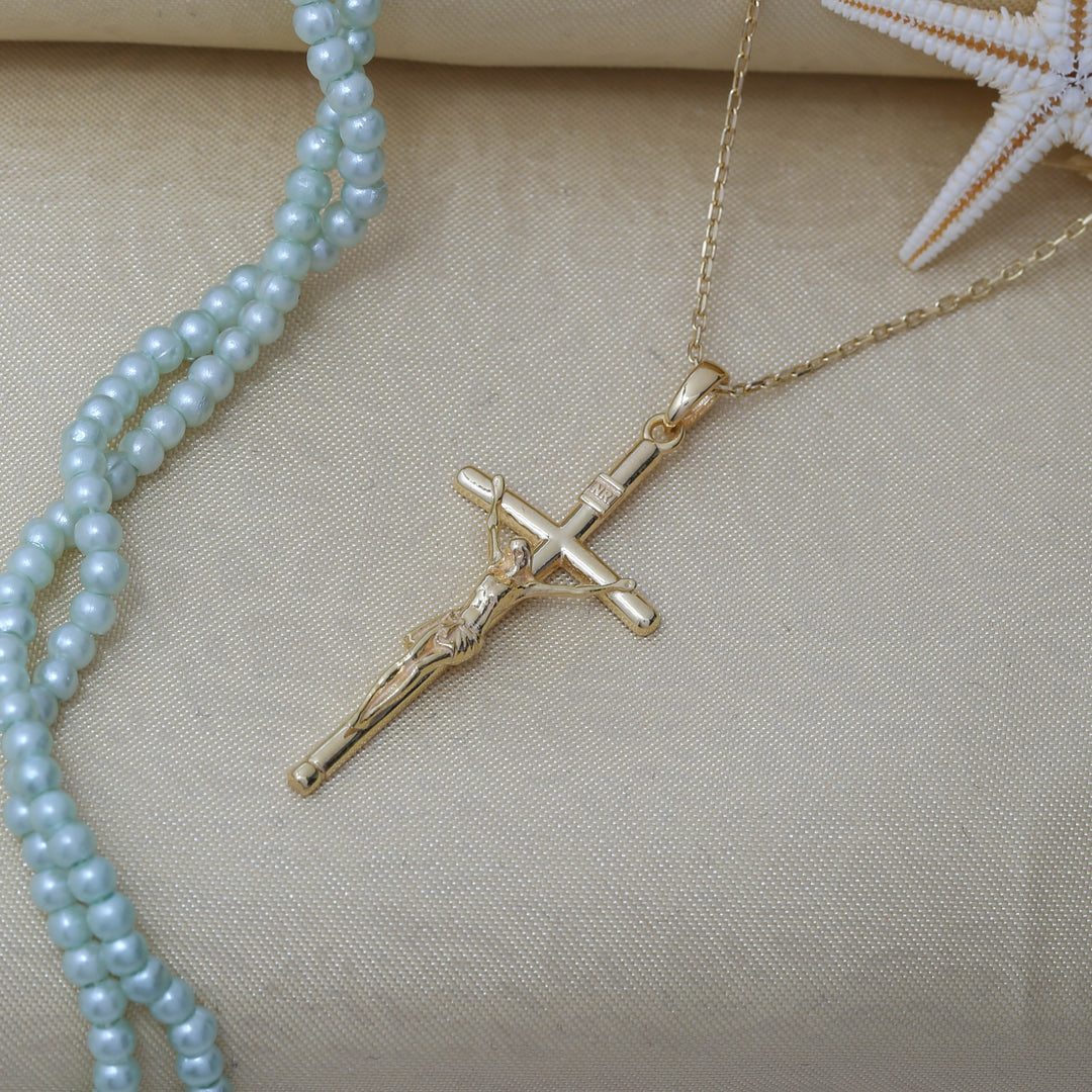 14K Solid Gold Jesus Cross Necklace K63
