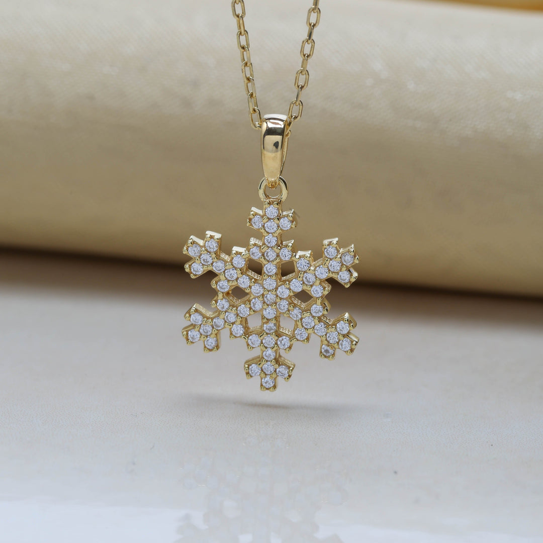 14K Solid Gold Snowflake Necklace K66