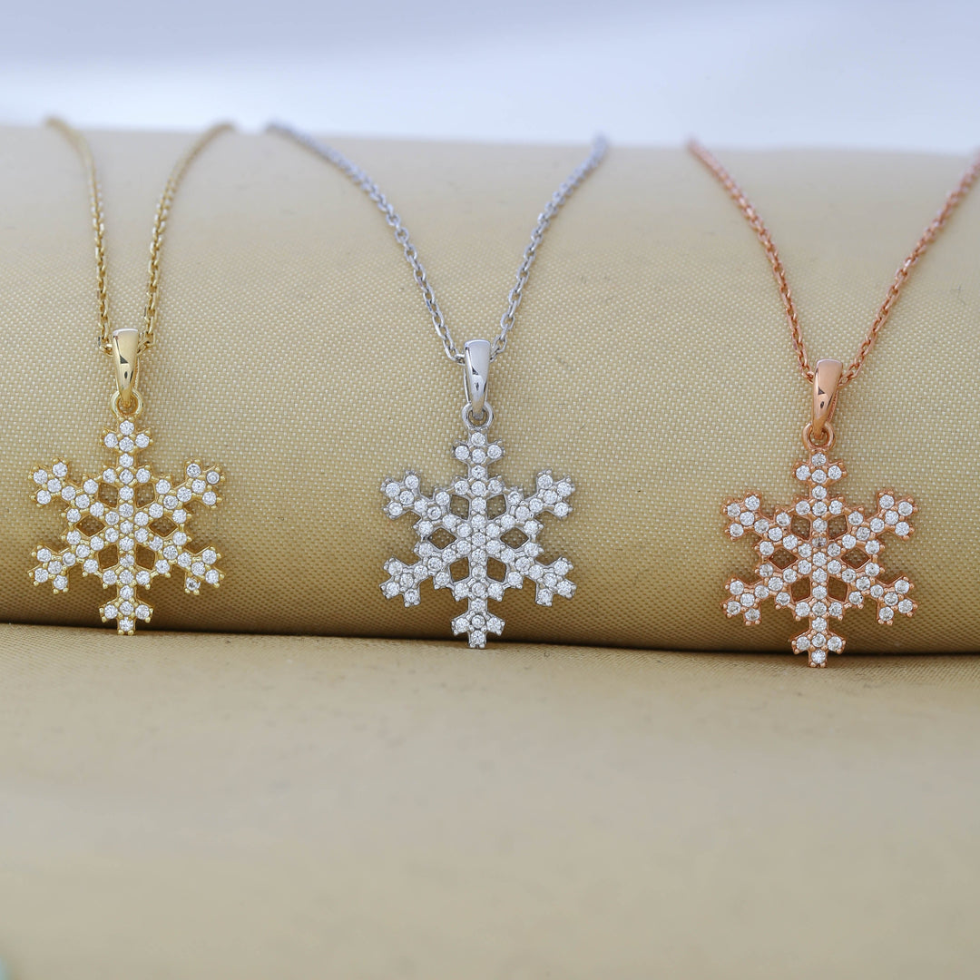 14K Solid Gold Snowflake Necklace K66