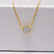 14K Solid Gold 5 mm Solitaire Necklace K69