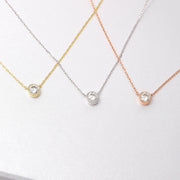 14K Solid Gold 5 mm Solitaire Necklace K69