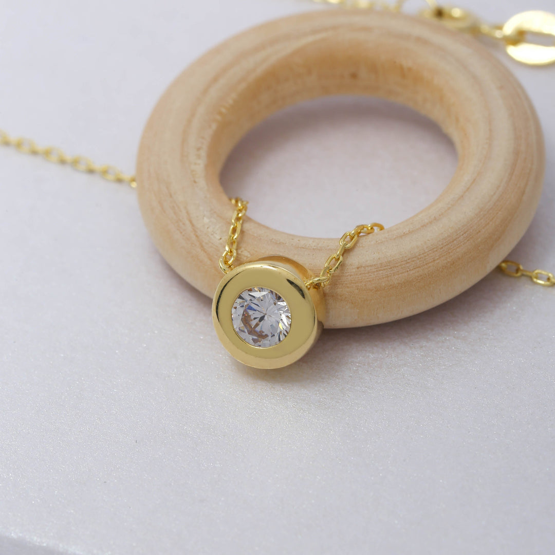 14k Solid Gold Solitaire Necklace K75