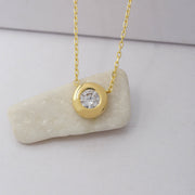 14k Solid Gold Solitaire Necklace K75