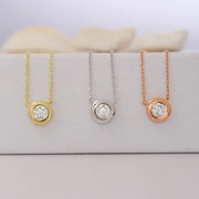 14k Solid Gold Solitaire Necklace K75