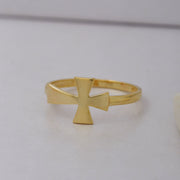 14K Solid Gold Cross Ring Y56