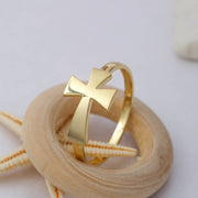 14K Solid Gold Cross Ring Y56