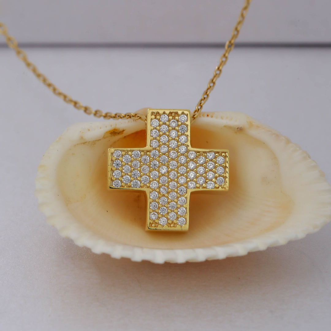 14K Solid Gold Cross Necklace K77