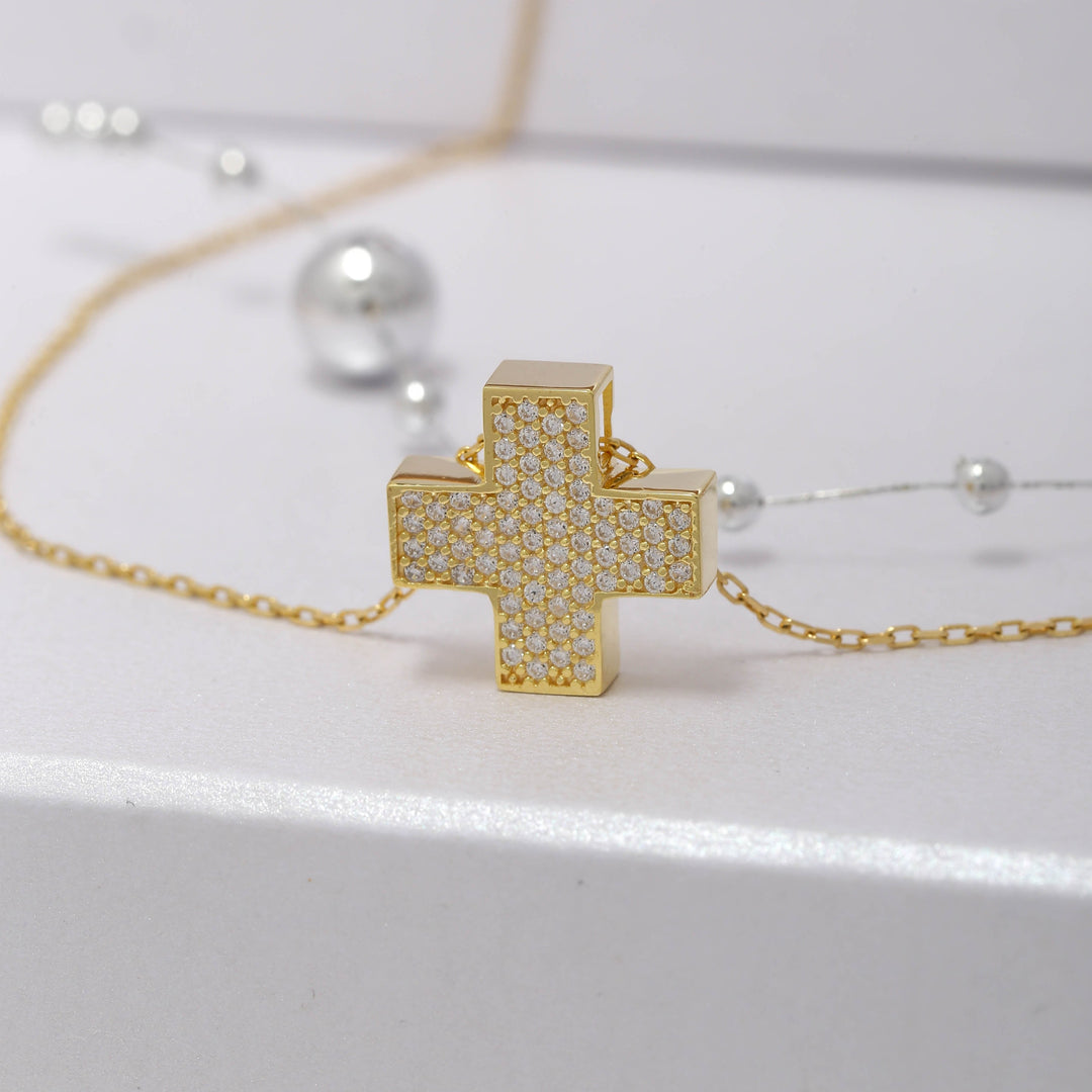 14K Solid Gold Cross Necklace K77