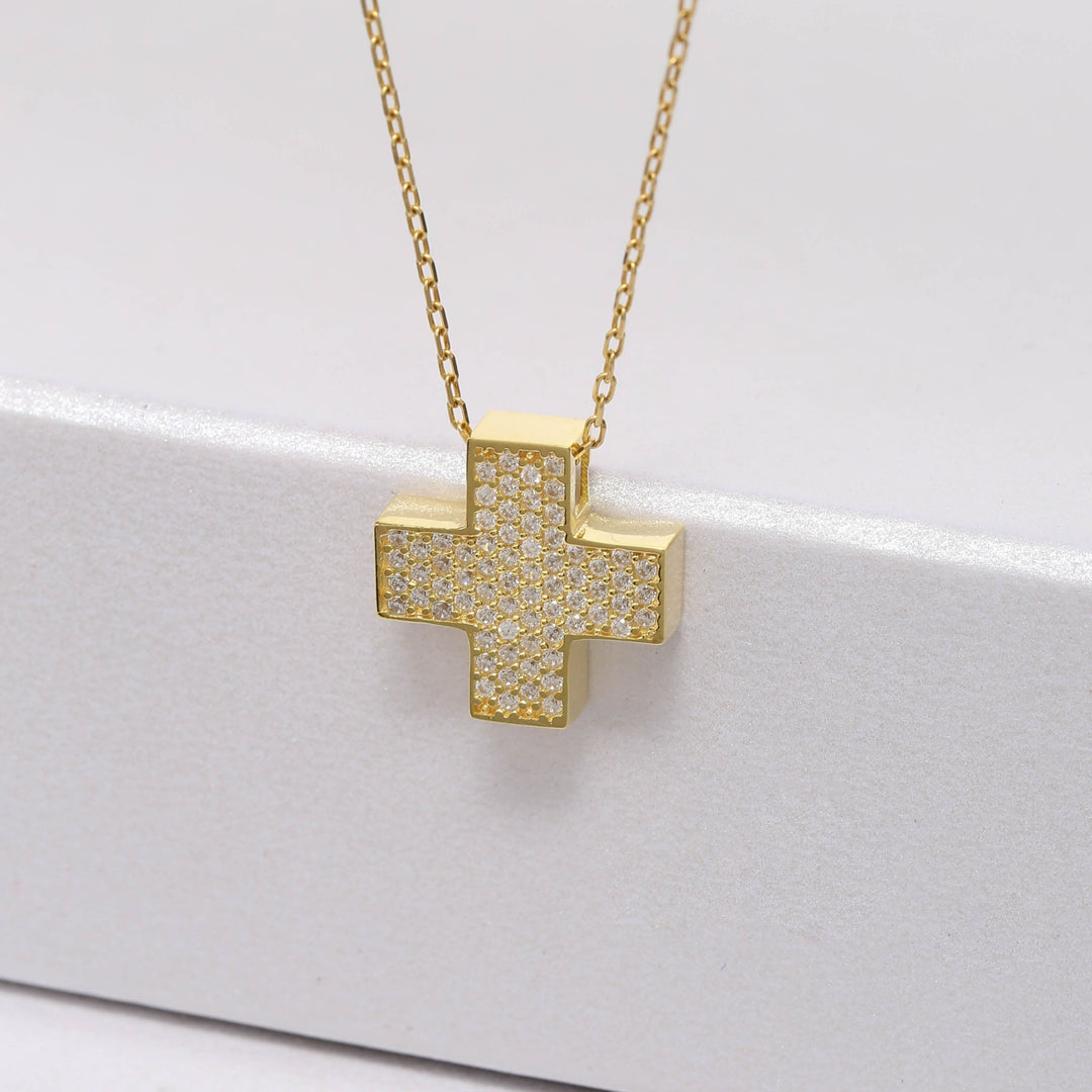 14K Solid Gold Cross Necklace K77