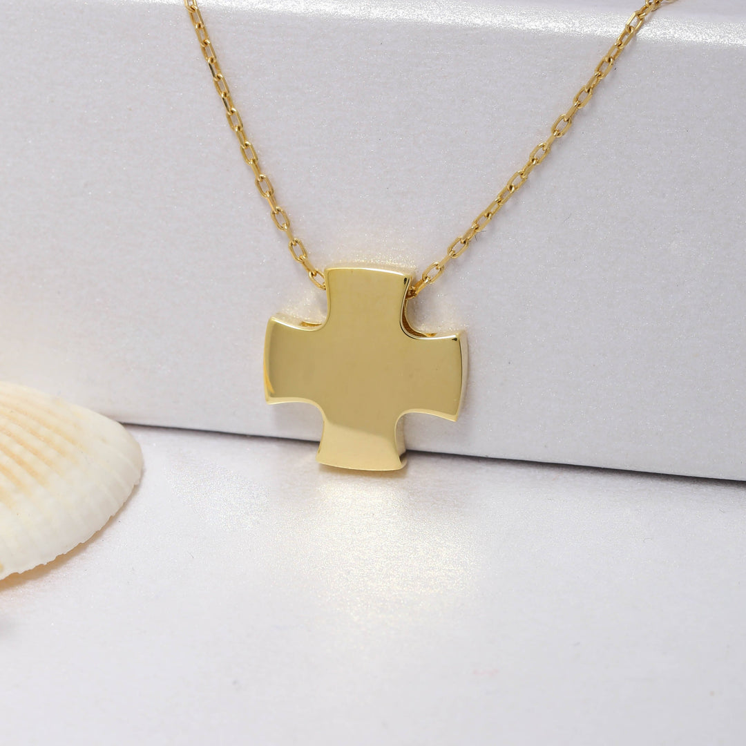 14K Solid Gold Cross Necklace K76