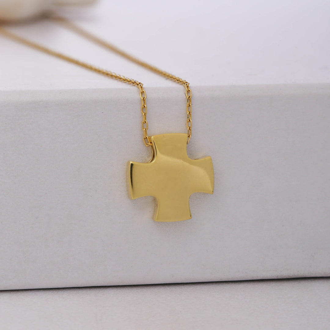 14K Solid Gold Cross Necklace K76