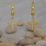 Load image into Gallery viewer, 14K Solid Gold Cross Earrings E9
