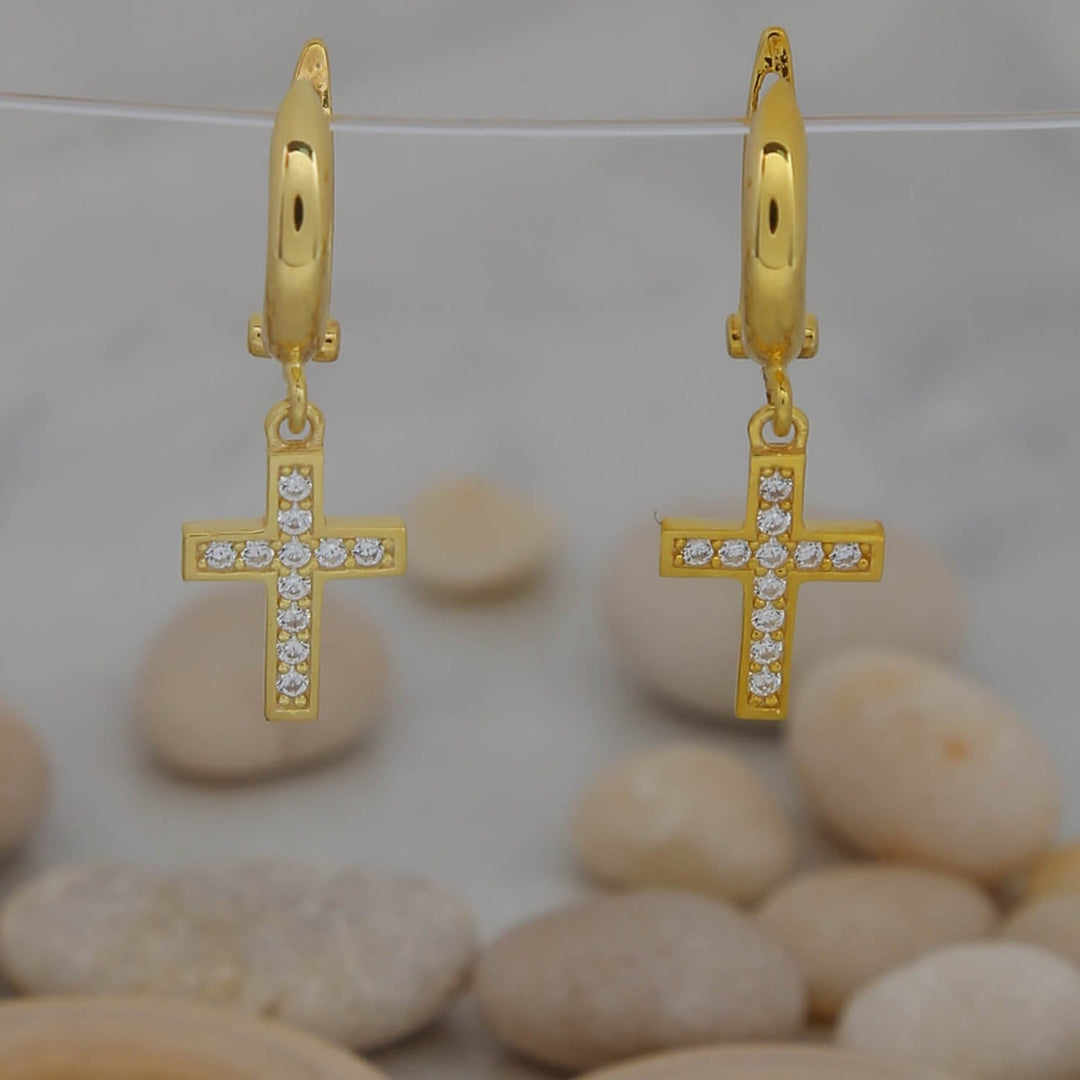 14K Solid Gold Cross Earrings E9