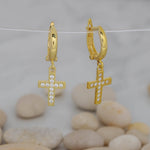 Load image into Gallery viewer, 14K Solid Gold Cross Earrings E9
