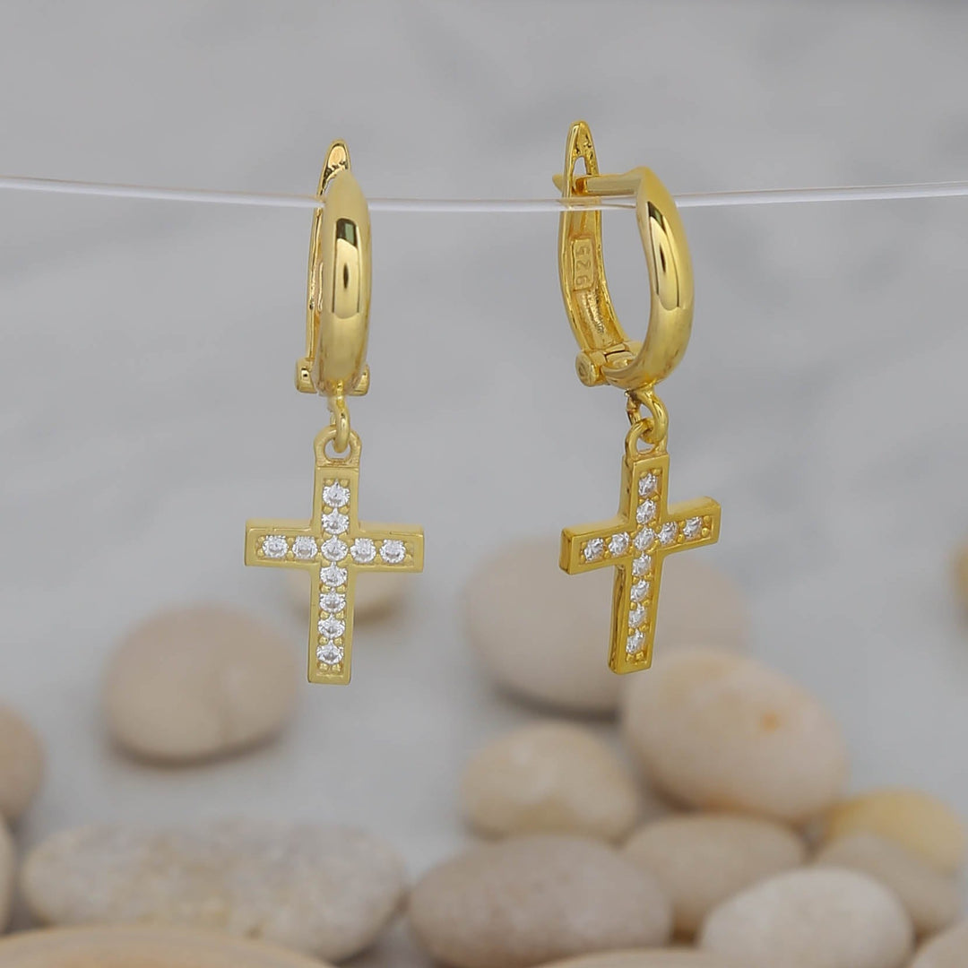 14K Solid Gold Cross Earrings E9