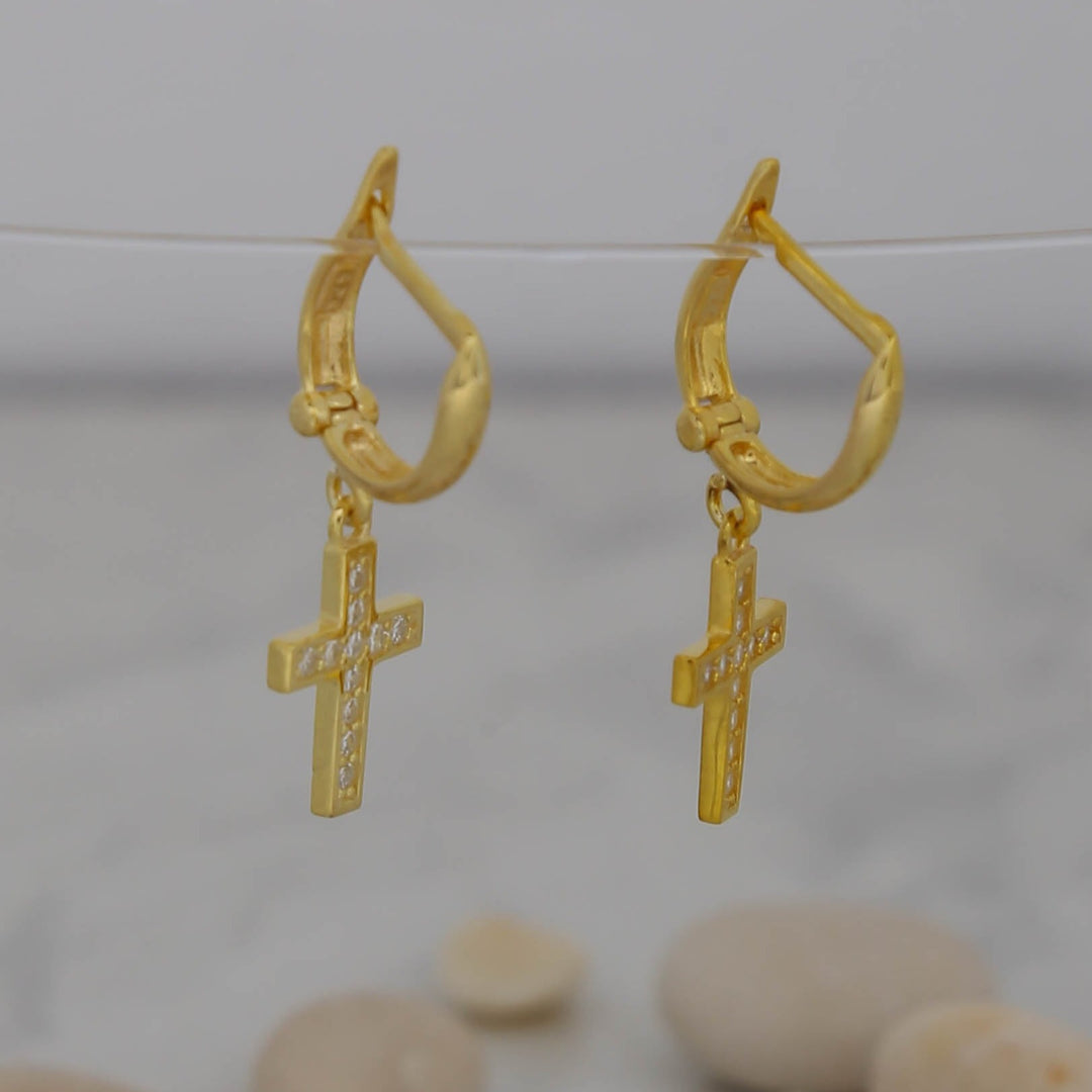 14K Solid Gold Cross Earrings E9