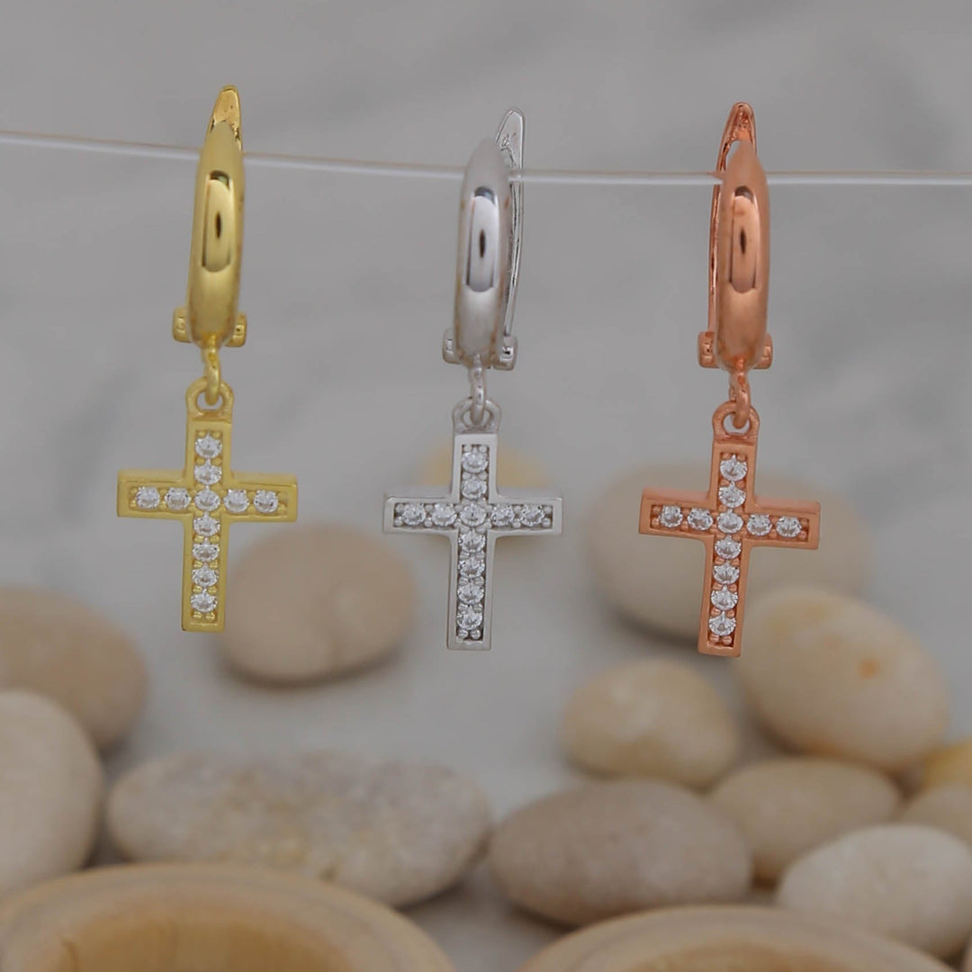 14K Solid Gold Cross Earrings E9