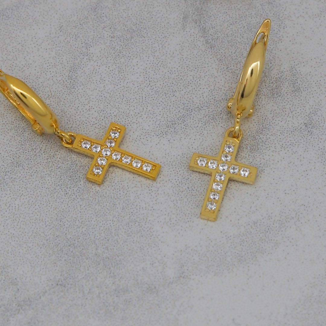 14K Solid Gold Cross Earrings E9