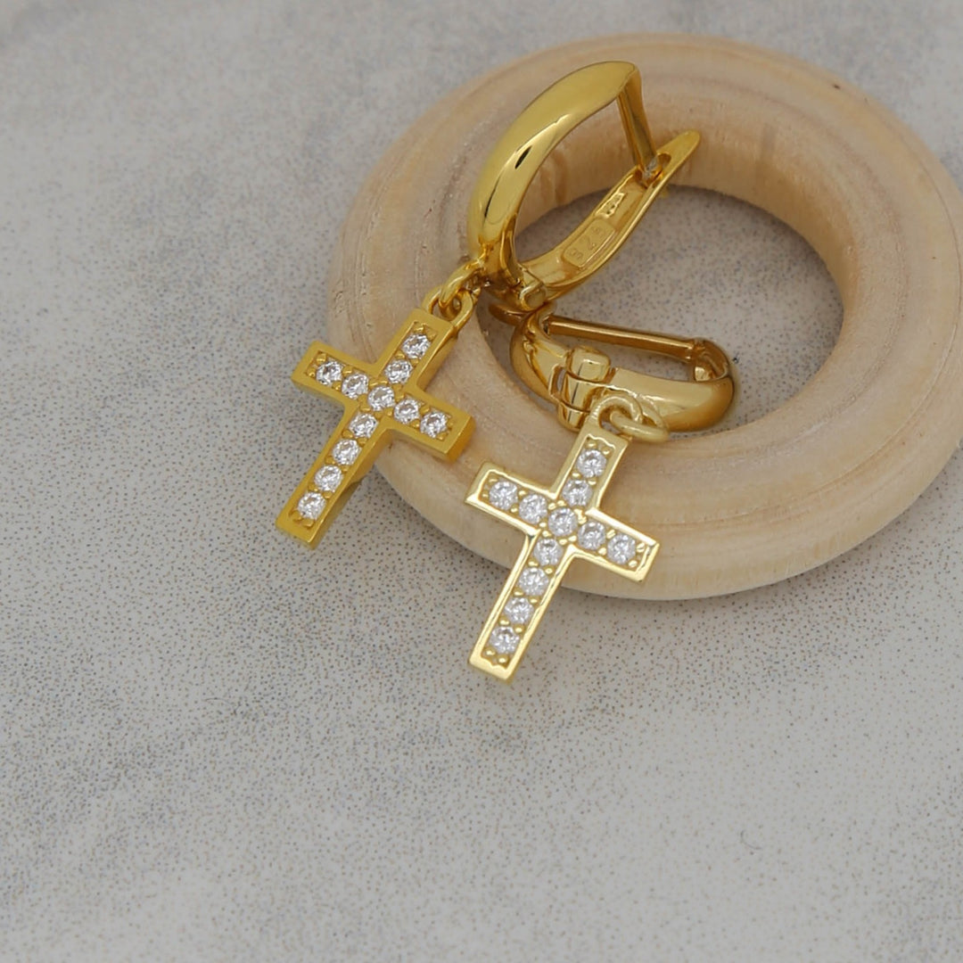 14K Solid Gold Cross Earrings E9