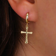 14K Solid Gold Cross Earrings E4