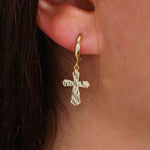 Load image into Gallery viewer, 14K Solid Gold Cross Earrings E6
