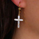 Load image into Gallery viewer, 14K Solid Gold Baguette Cross Earrings E7
