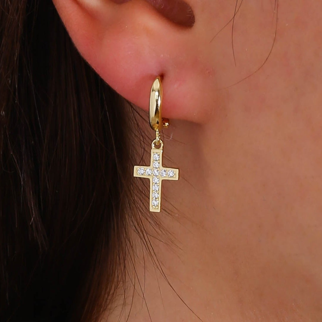 14K Solid Gold Cross Earrings E9