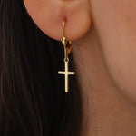 Load image into Gallery viewer, 14K Solid Gold Cross Earrings E11
