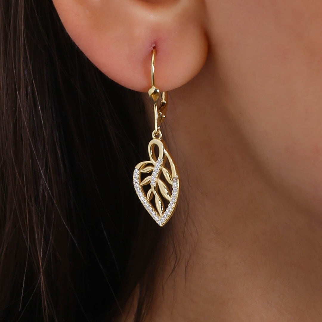 14K Solid Gold Leaf Earrings E13