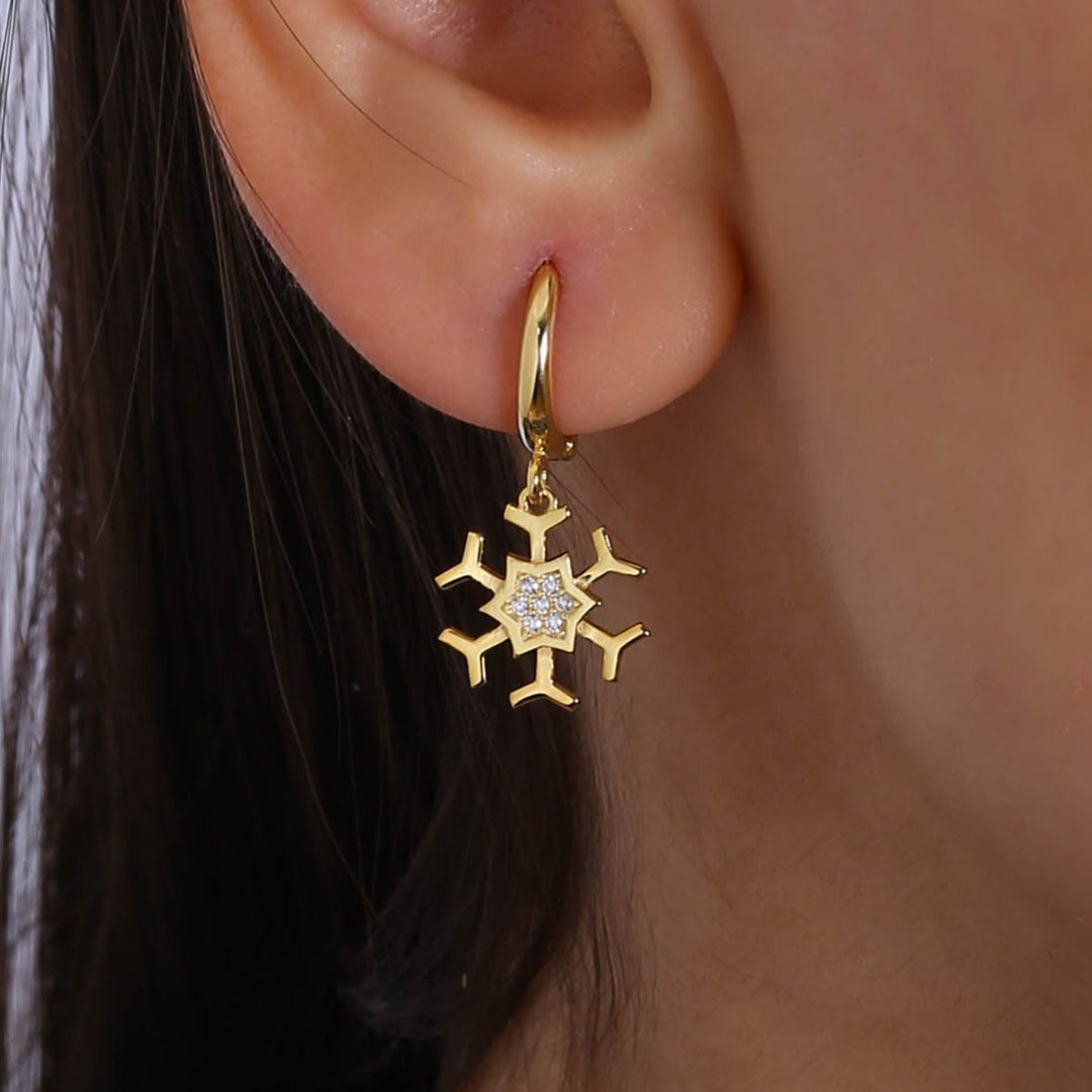 14K Solid Gold Snowflake Earrings E14