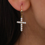 Load image into Gallery viewer, 14K Solid Gold Cross Earrings E15
