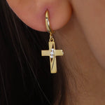 Load image into Gallery viewer, 14K Solid Gold Cross Earrings E16
