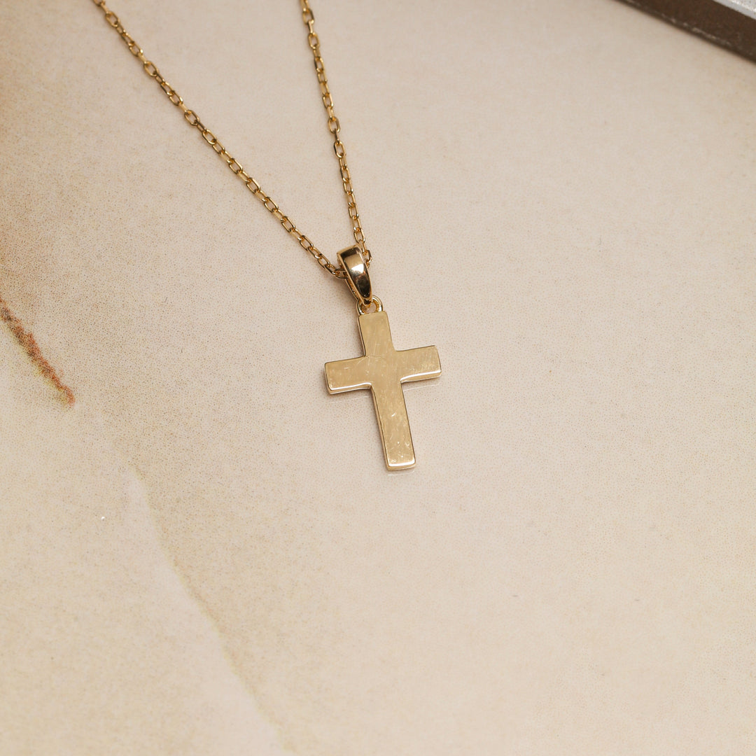 14k Solid Gold Cross Necklace K7