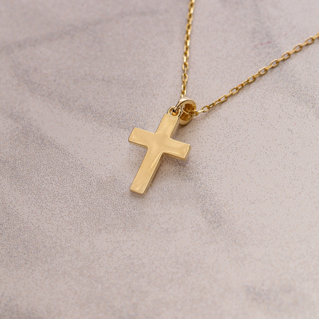 14k Solid Gold Cross Necklace K7