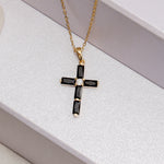 Load image into Gallery viewer, 14K Solid Gold Baguette Cross Necklace K12
