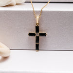 Load image into Gallery viewer, 14K Solid Gold Baguette Cross Necklace K12
