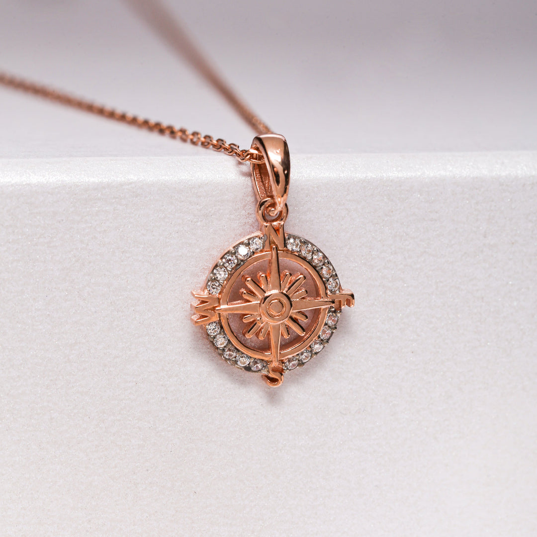 14K Solid Gold Compass Necklace K14