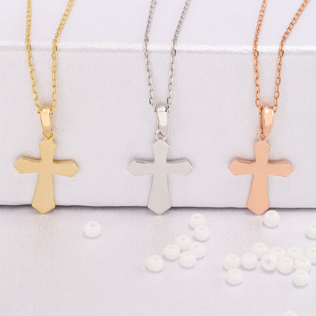 14K Solid Gold Cross Necklace K21