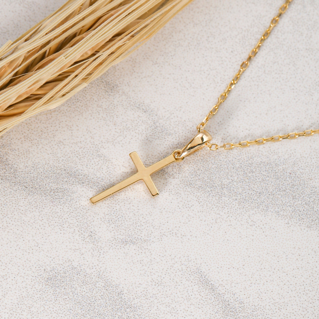 14K Solid Gold Cross Necklace K27