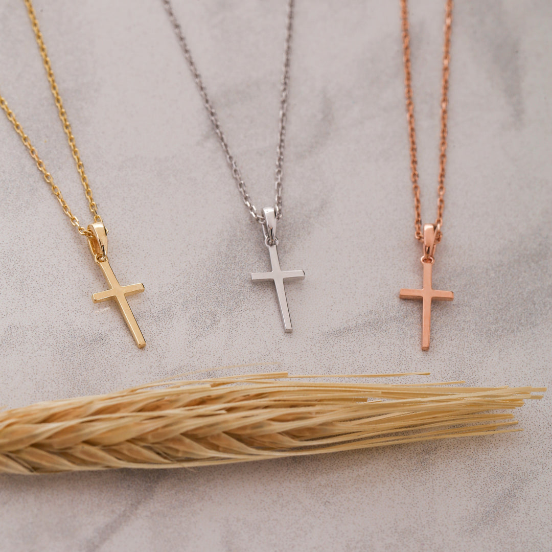 14K Solid Gold Cross Necklace K27